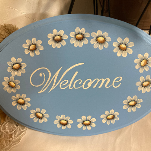 トールペイント　作品　ブルーの薔薇柄　toiletボード トールペイント作品ブルーの薔薇柄toiletボード トールペイント 作品