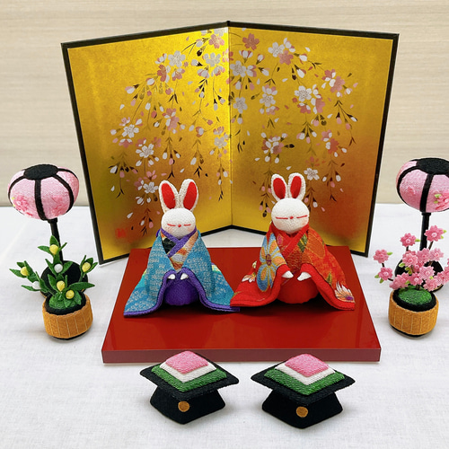 お雛様小道具【レーヨンちりめん ぼんぼり一対＆桜橘＆菱餅一対】お