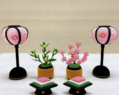 お雛様小道具【レーヨンちりめん ぼんぼり一対＆桜橘＆菱餅一対】お