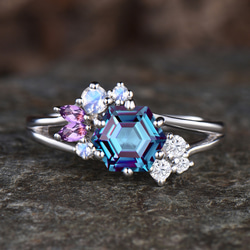 ユニークな 6 月の誕生石アレキサンドライト リング天然アメジスト