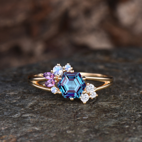 ユニークな 6 月の誕生石アレキサンドライト リング天然アメジスト