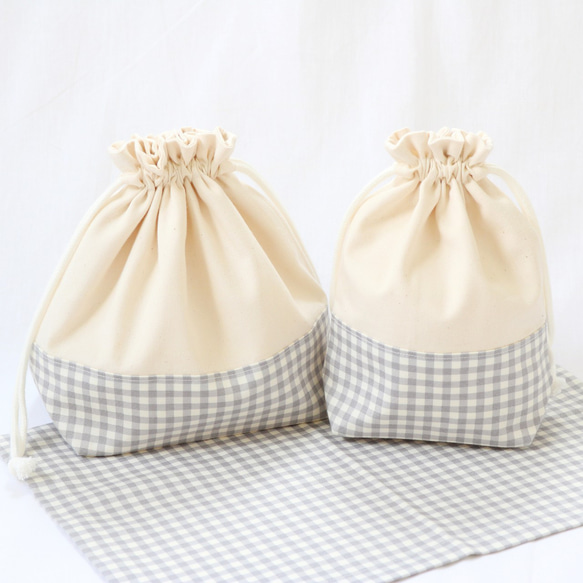 ギンガムチェックの三点セット【グレー】 弁当袋 emu 通販｜Creema  