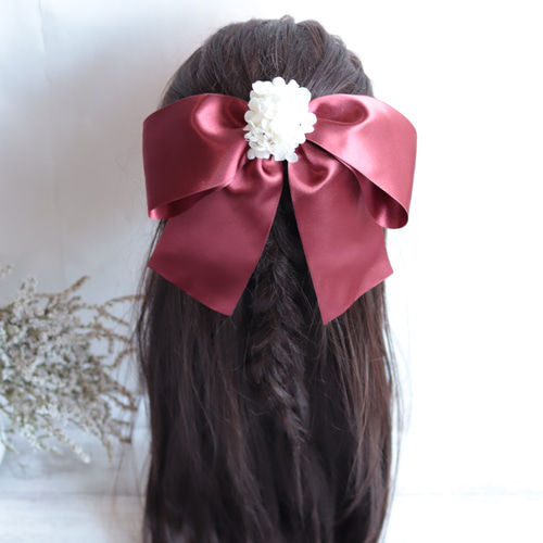 カラーオーダー】大きなワインレッドリボンのヘッドドレス