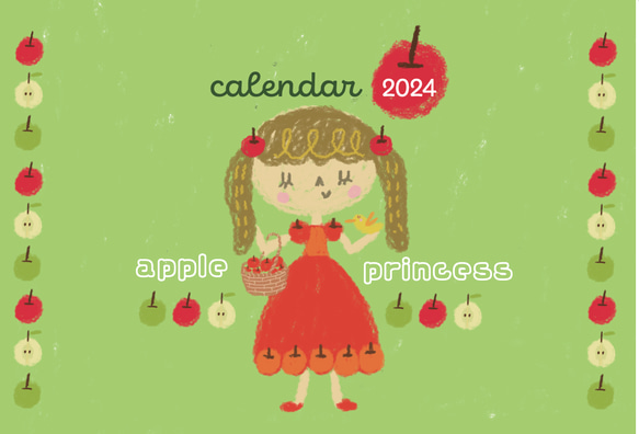 apple princessりんごちゃんと過ごす1年。A4サイズ見開きのカレンダー2024 1枚目の画像
