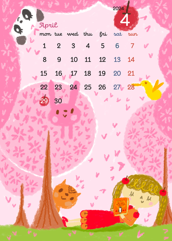 apple princessりんごちゃんと過ごす1年。A4サイズ見開きのカレンダー2024 6枚目の画像