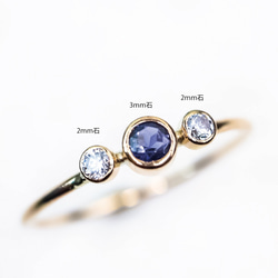 【14kgf】3粒ベゼル　3ｍｍ石+2ｍｍ石×2粒　引っ掛かりのないベゼルタイプ／選べる天然石・誕生石 5枚目の画像