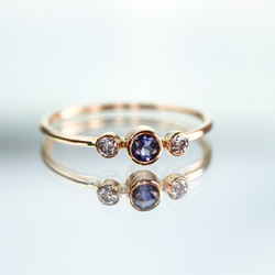 【14kgf】3粒ベゼル　3ｍｍ石+2ｍｍ石×2粒　引っ掛かりのないベゼルタイプ／選べる天然石・誕生石 2枚目の画像