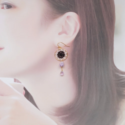 《再次上架》❖︎二月生日石&lt;紫水晶&gt;❖︎絲綢蕾絲和紫丁香耳環/耳環 第5張的照片