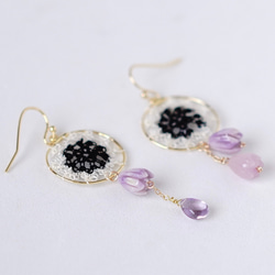 《再次上架》❖︎二月生日石&lt;紫水晶&gt;❖︎絲綢蕾絲和紫丁香耳環/耳環 第1張的照片