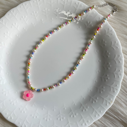 ビーズネックレス＊パール カラフル ビーズアクセサリー 韓国