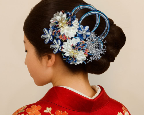 青白の華雅（S028）｜つまみ細工 髪飾り 成人式 卒業式 結婚式 和装