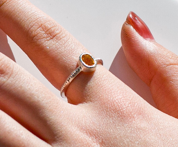 シトリンのantiqueなミル打ちリング・silver925/送料無料 5枚目の画像