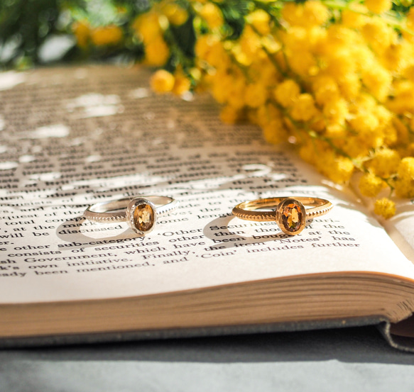 シトリンのantiqueなミル打ちリング・silver925/送料無料 2枚目の画像