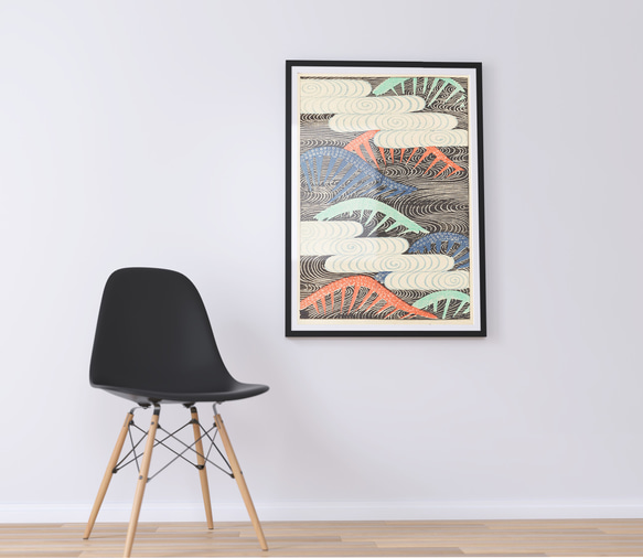 【NO.529】波と雲の和モダンな日本画アートポスター☆和室海川和柄植物浮世絵お正月ハガキ2L判A5A4A3A2A1B3 11枚目の画像
