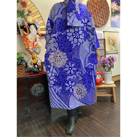 総絞りの着物からのワンピース 着物リメイク