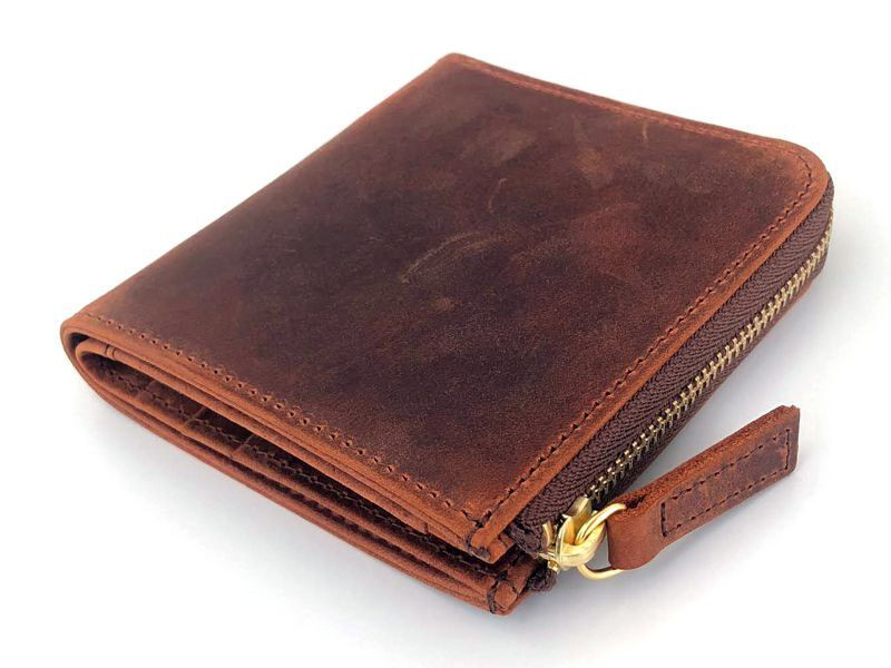 ［クレイジーカーフレザー］　Lzip二つ折り財布 [ESP-6626]キャメル