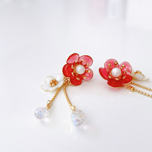 紅白梅のイヤリング/ピアス⁺ イヤリング・ノンホールピアス HAL⁺ 通販 