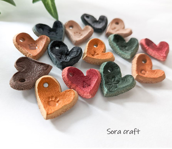 10個セット♡ハートの本革タグ 栃木レザーミニミニsize チャーム Sora