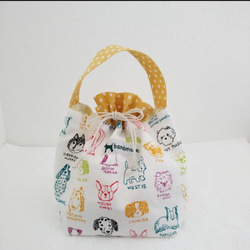 2024 Smile Bag  ⑤ わんこ柄ワンハンドル巾着&ガーゼハンカチ  ( 能登半島地震 募金付き） 2枚目の画像