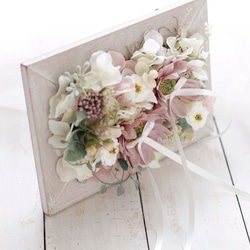 【リングピロー7】デージーのリングピロー　木製フレームのリングピロー　造花　アーティフィシャルフラワー　モーヴピンク 8枚目の画像