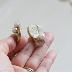 定做信樂黏土金繼耳環/白櫻花瑪瑙淡水珍珠正式傳統工藝 第6張的照片