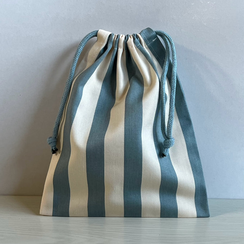 479a いちごショート白地ストライプミントグリーン給食袋巾着袋