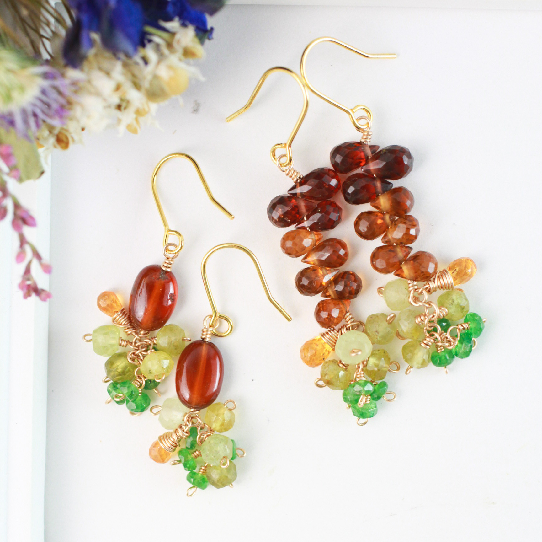 【１個限定】4種ガーネット　耳飾り