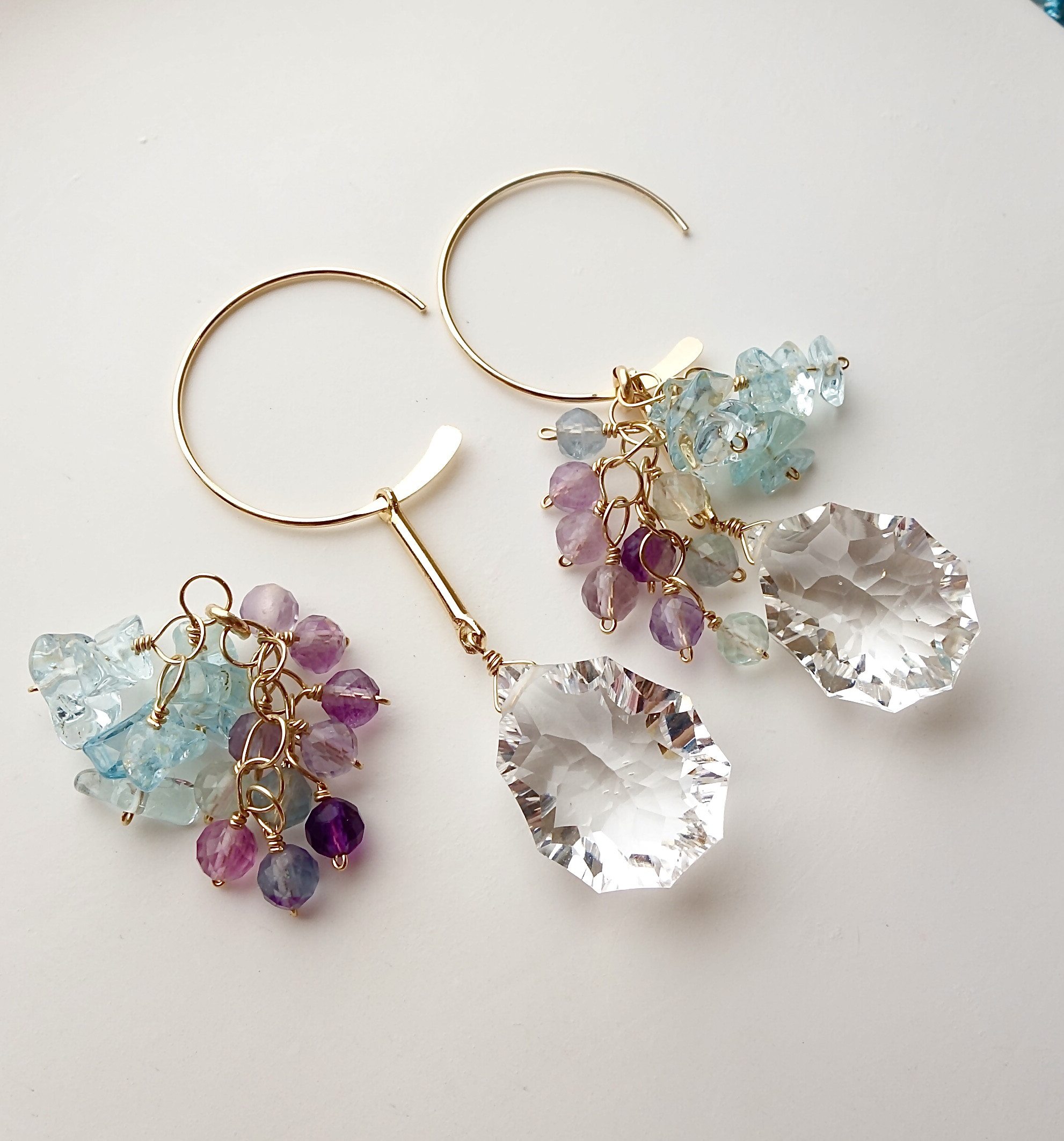 天然石ピアス】宝石質クリスタル・ロゼッタコンケーブカット