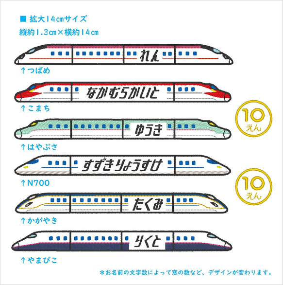 お名前ワッペン　新幹線 連結 6枚目の画像