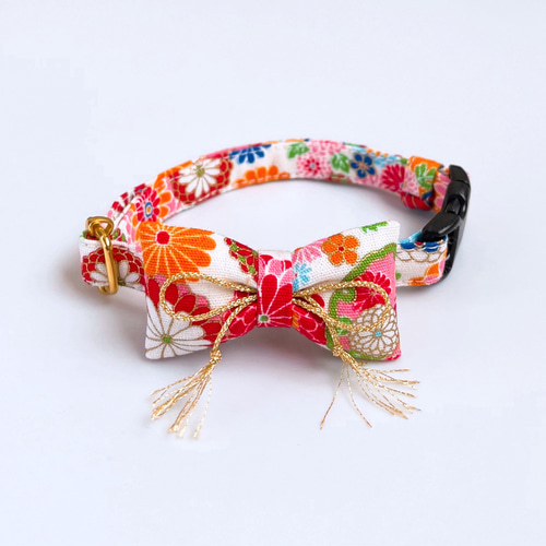 ハイカラリボン首輪 選べる4色] 猫 首輪 猫用首輪 正月 リード・首輪