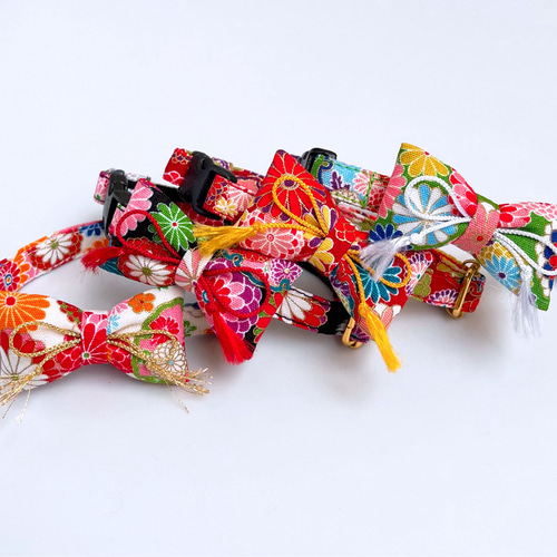 ハイカラリボン首輪 選べる4色] 猫 首輪 猫用首輪 正月 リード・首輪