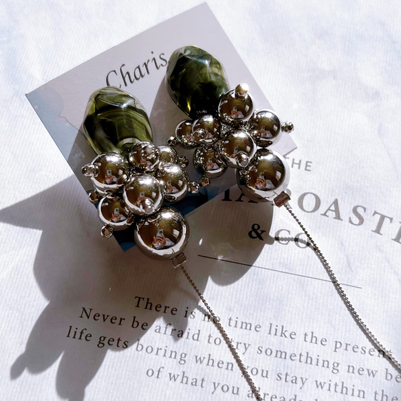 再販*ハンドメイド*シルバーブラック 大ぶり ピアス クリップ