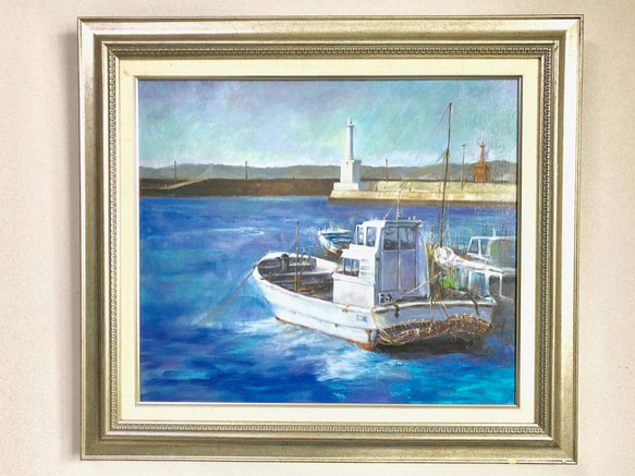 オリジナルアート作品「停泊船」油彩、1点物、手描き、原画 1枚目の画像