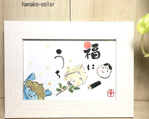 節分！○水彩イラスト原画木製フレーム タペストリー・壁掛け hanako