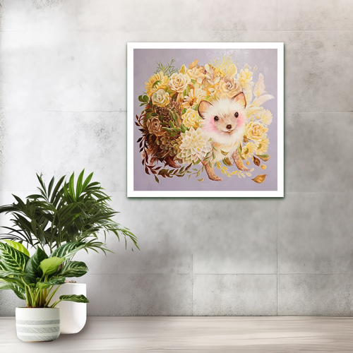アート原画：「花ハリネズミ(黄花)」72.7×72.7cmキャンバス/油絵