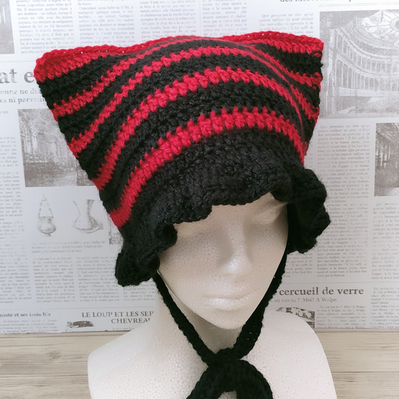 猫耳ニット帽 猫耳帽子 ビーニー ネコ耳ニット帽 紐付き