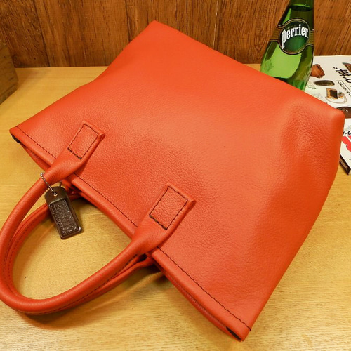 受注生産☆カモフラ迷彩裏地カスタム☆鮮やかなオレンジレザーの