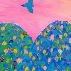 『ピンクの空と山』アクリル絵画　原画　アート　サイズ約27㎝×22㎝ 7枚目の画像