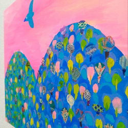 『ピンクの空と山』アクリル絵画　原画　アート　サイズ約27㎝×22㎝ 8枚目の画像