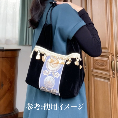 トルコ刺繍リボン(ブルー)のハンドバッグ♥︎ショルダーバッグ