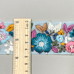 インド刺繍リボン 4.5cm幅×50cm 水色 チュール素材 ✳︎ ライトブルー くすみブルー 3枚目の画像