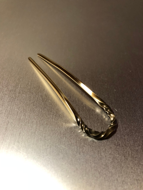 brass wave twist hair fork かんざし ヘアスティック 4枚目の画像