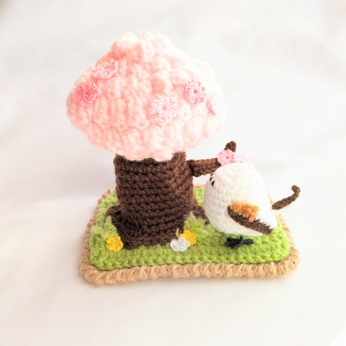 ☆セット割【受注制作】桜の木の置物とシマエナガのあみぐるみ