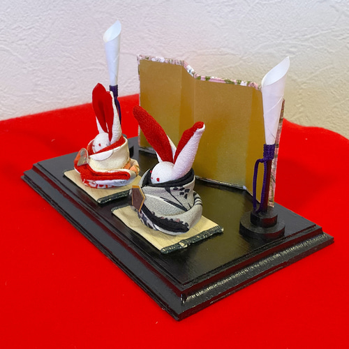 2枚屏風(布は古布) ヨロシク 