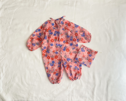 女の子スモック110 花柄ミントピンク