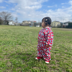 【80   90】撥水　プレイウェア　お砂場着　格子柄　ターコイズ 10枚目の画像