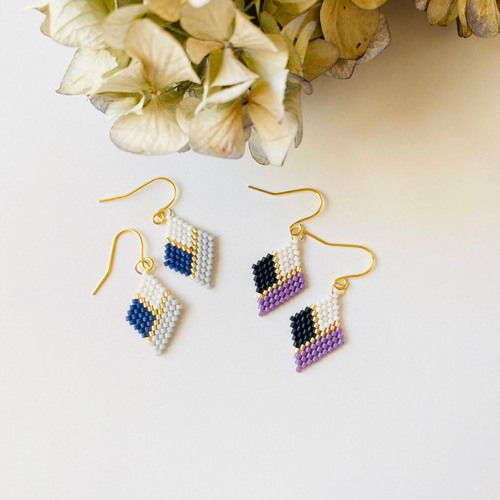 再販】大人color ひし形ビーズステッチピアス／イヤリング
