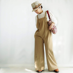 大人のためのサロペットパンツ（キャメルベージュ コットンツイル