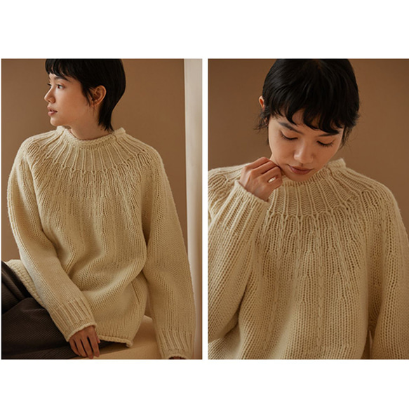 花火の襟セーター　100%ウールセーター　ウールニットセーター　ベージュ　フリーサイズ#469 8枚目の画像