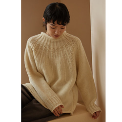 花火の襟セーター　100%ウールセーター　ウールニットセーター　ベージュ　フリーサイズ#469 10枚目の画像